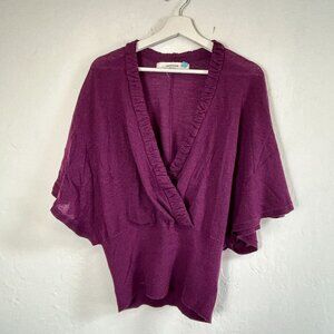 Sparrow Womens Purple Merino Wool V-Neck Faux Wrap Dolman Sweater Top Medium